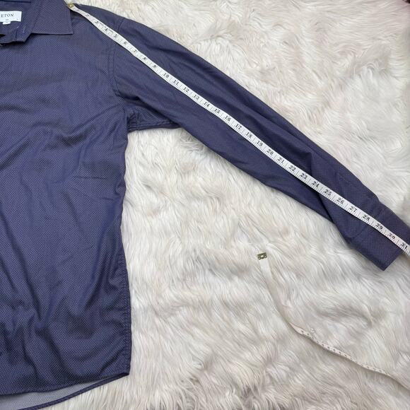 ETON Men's Slim Fit Dress Shirt Blue White Dot Size XL Long Sleeve Designer - Picture 5 of 10